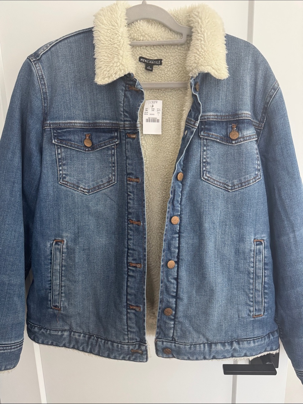 J.‎ Crew Blue Denim Sherpa-Lined Jean Jacket with Cream Collar